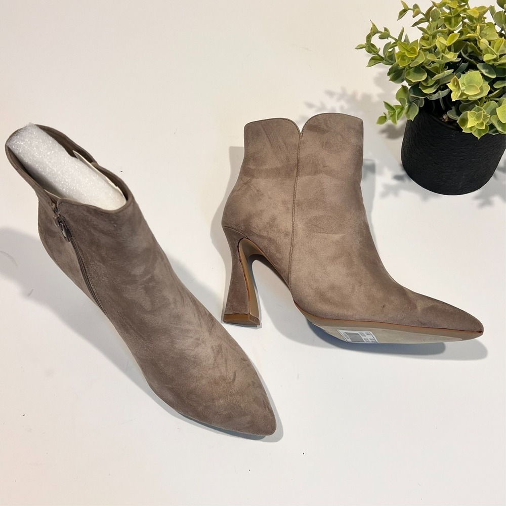 SHU SHOP Ankle Boots Vivienne Taupe Suede Sculptural Heel Zip Women's 9